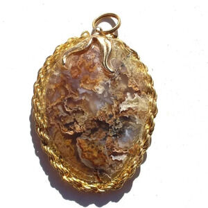 Vintage Gemstone (Agate Stone Geode Crystal) Necklace Pendant Jewelry